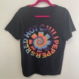 Red Hot chilly Peppers Logo Tye dye Black T-shirt L womens